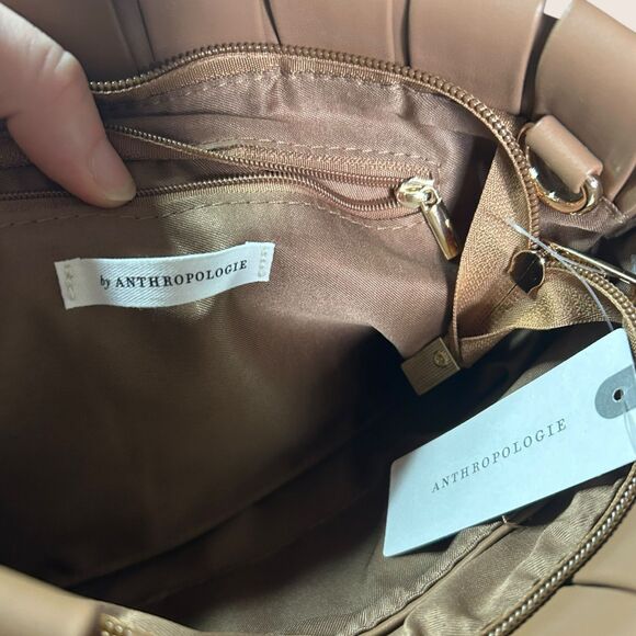 🤎 ANTHRO LINDY WOVEN CLUTCH ESPRESSO BROWN MISSING STRAP FAUX LEATHER NWT - Picture 2 of 3